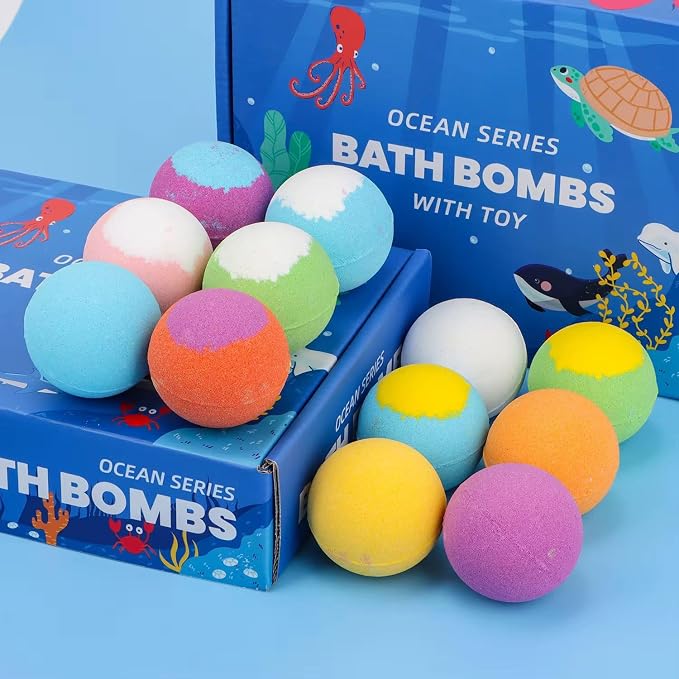 Bath Bombs Ocean Series with Surprise Toy Inside Colourful Fizzy Effervescent Set Gift SPA Relaxing