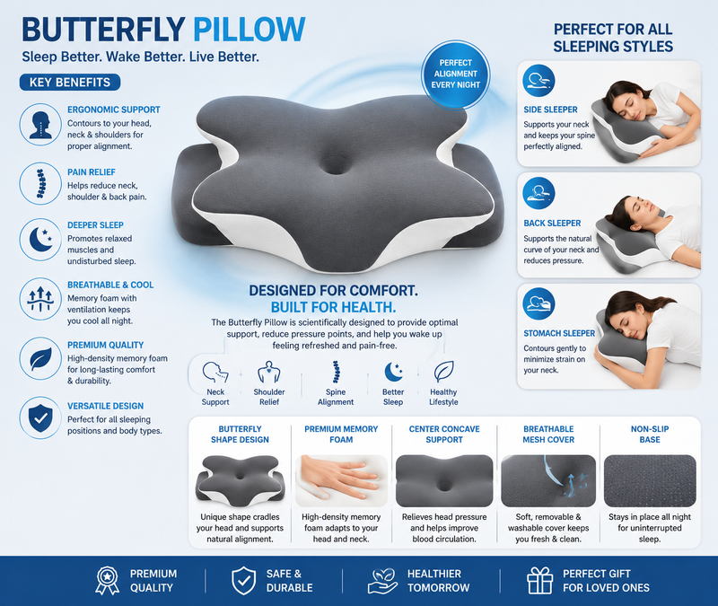 Luxury Butterfly-Shaped Ergonomic Memory Foam Support Pillow - Feel Fully Rested